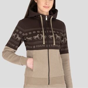 Equiline Nilvian Full Zip Hoodie with Winter Print & Horses, Womens size XXL